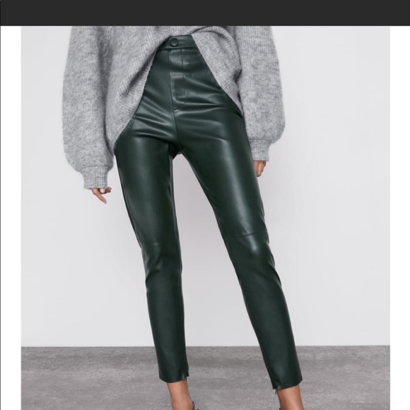 Zara Faux Leather Green Legging High 